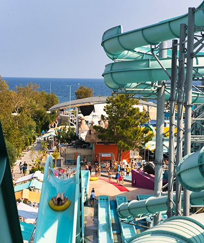 vertical shot of a waterslide at a waterpark
