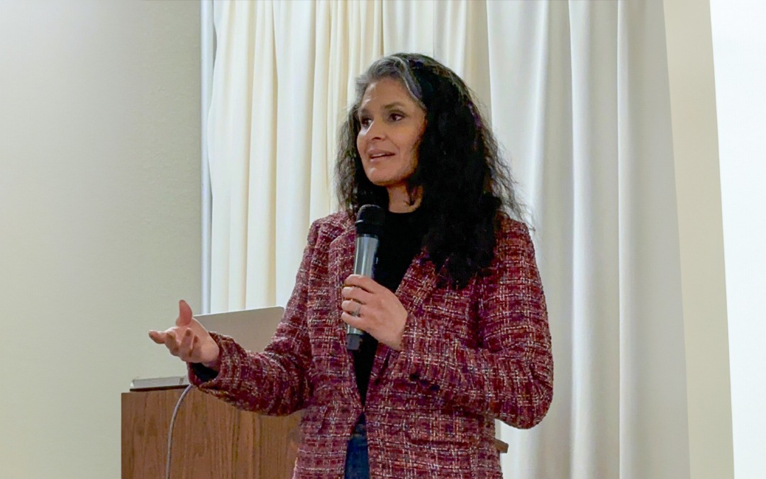 sondra shannon speaking at an event