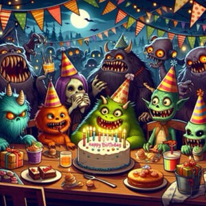 spooky monsters at a party